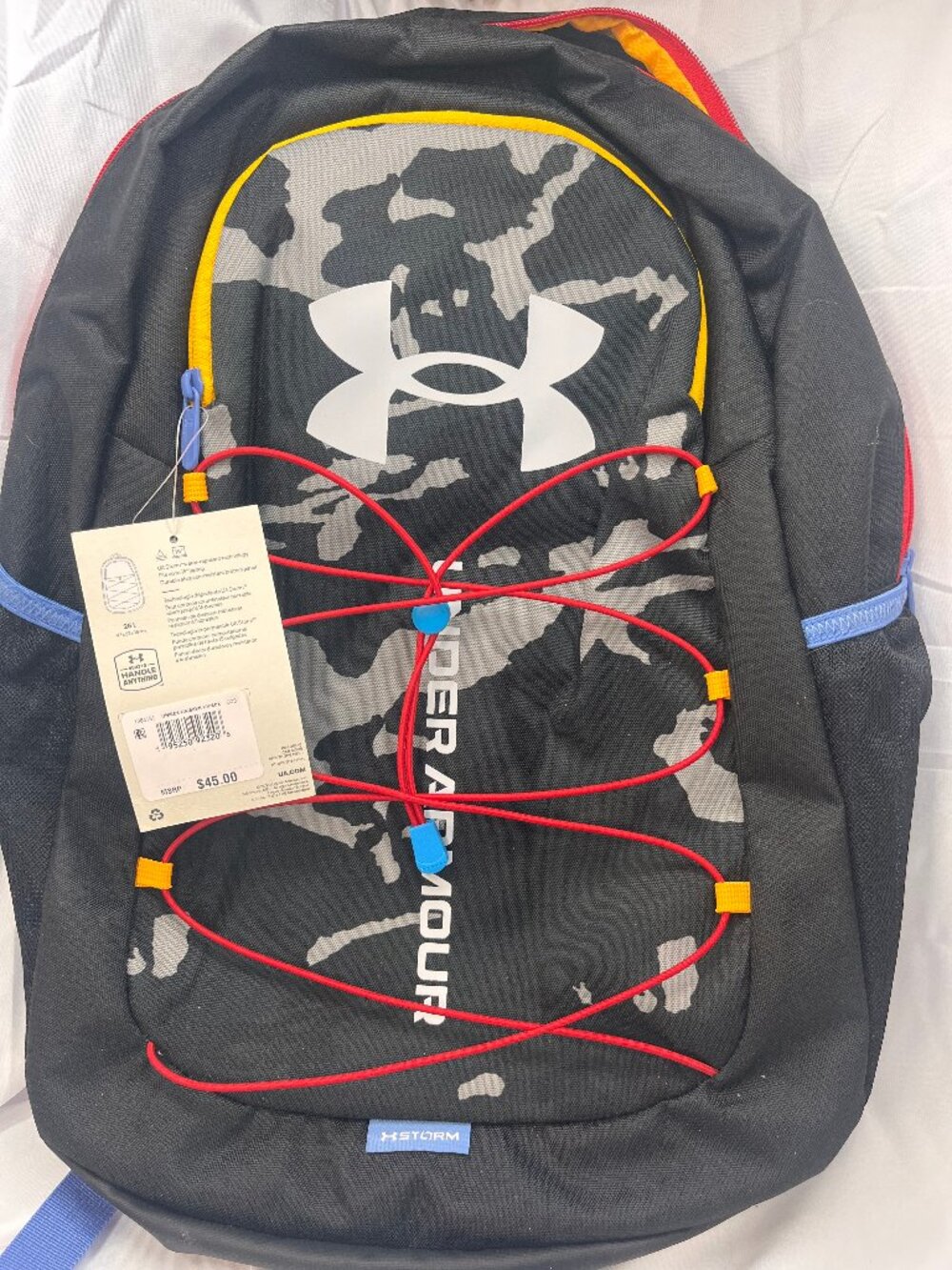 Under Armour Hustle Sport Backpack 26L Camo Black Red Blue NWT 15" Laptop
